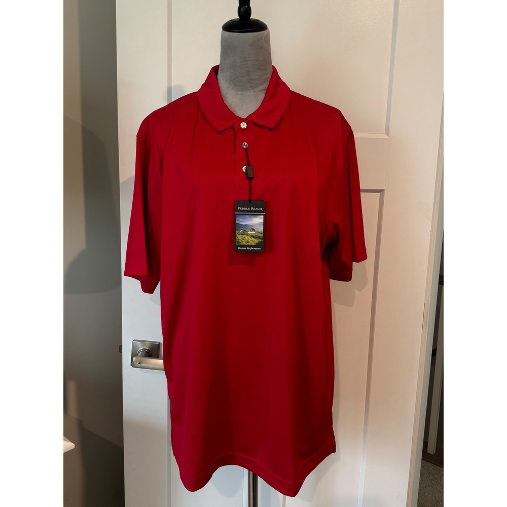 Pebble Beach Performance Red Short Sleeve Golf Polo Shirt Mens Large New
